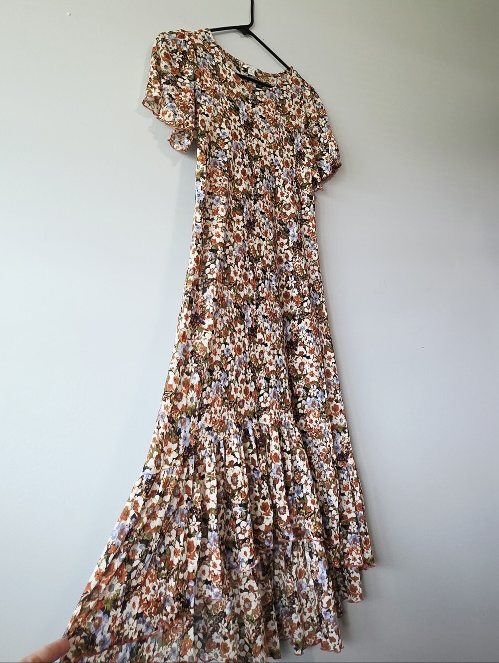 Autum One-Shoulder Floral Maxi Dress in Rust & Cream